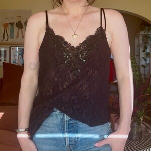 Adonna Black Lace Chemise with V-Neck and Spaghetti Straps